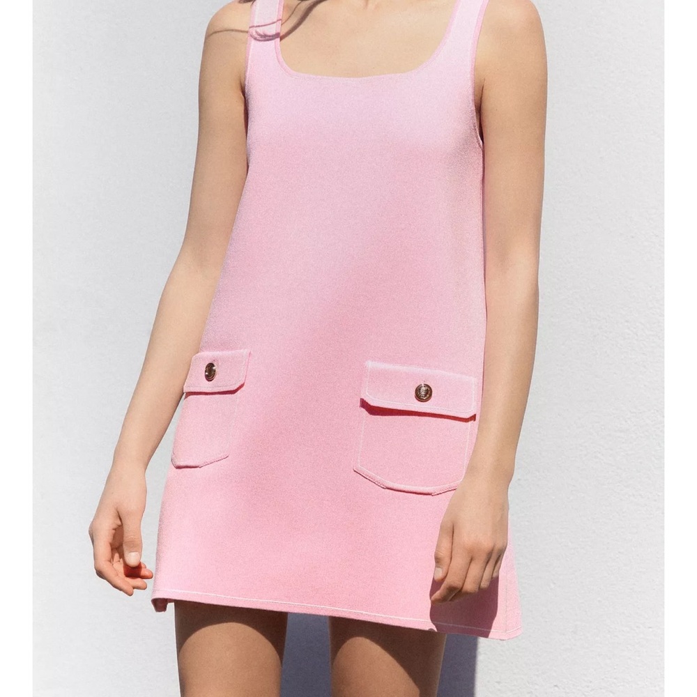 Zara Pink Mini Dress with Buttoned Pockets